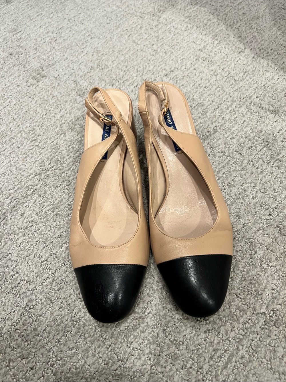 Stuart Weitzman Two-Tone Beige and Black Slingback Flats
